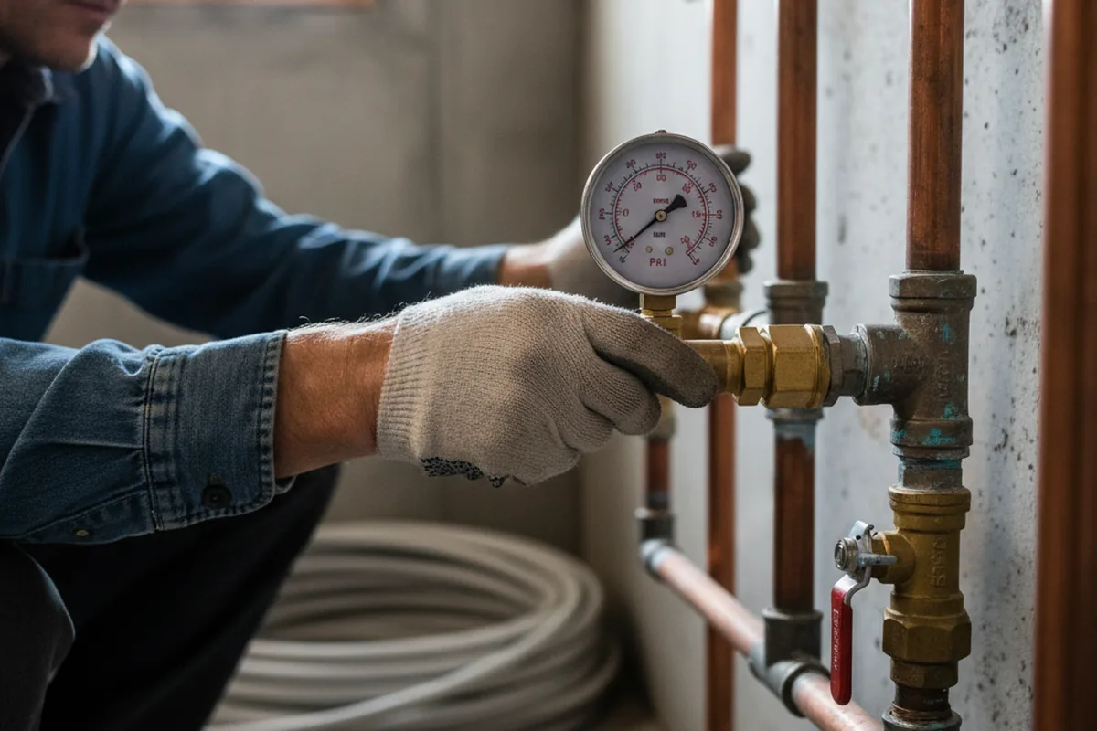 Pressure testing a repaired line during Water Line Repair in Swansea